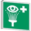Signalisation ISO - Equipement de rinçage des yeux, Blanc sur vert, E011, Carré, Polychlorure de vinyle, 203,00 mm (l) x 203,00 mm (H)